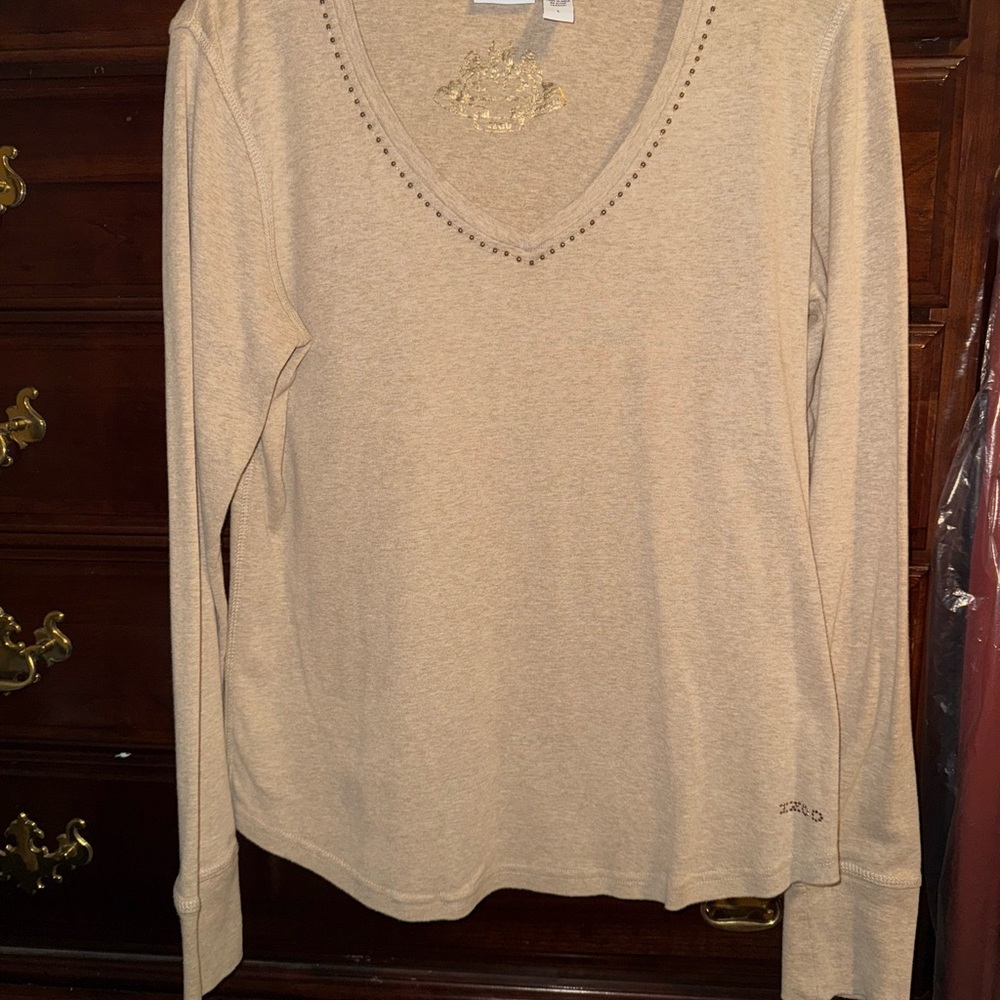 Izod beige Fitted  Long Sleeve Blouse